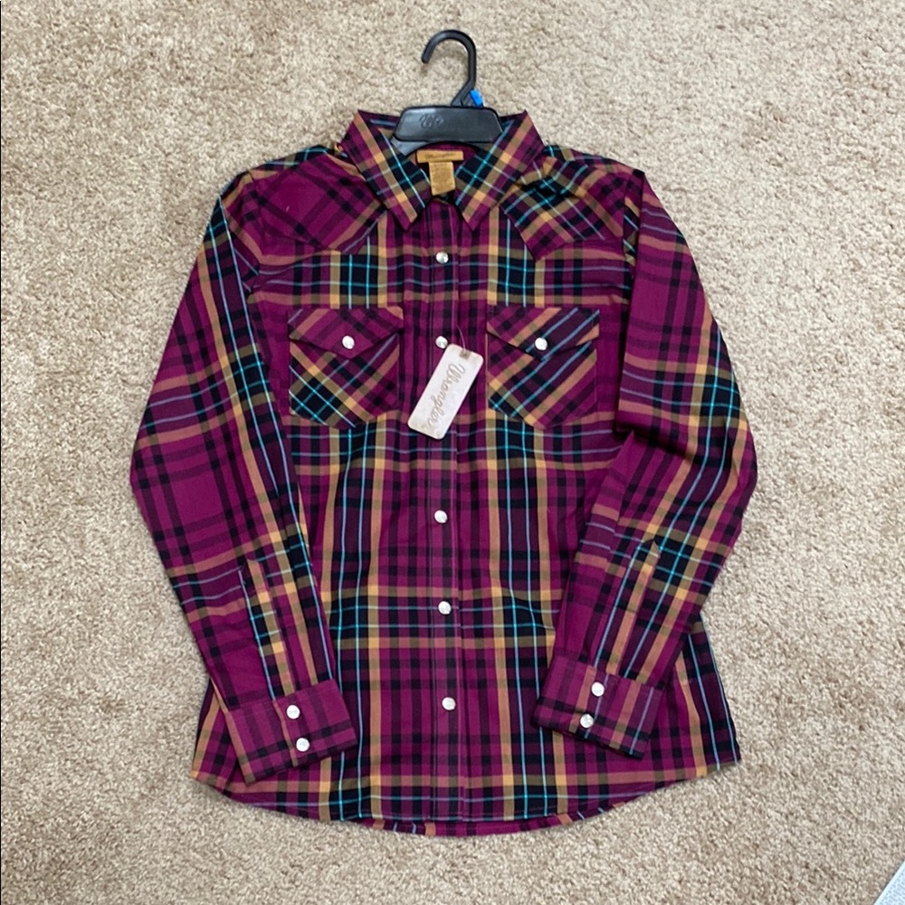 Wrangler Purple and Yellow Plaid Casual Shirt